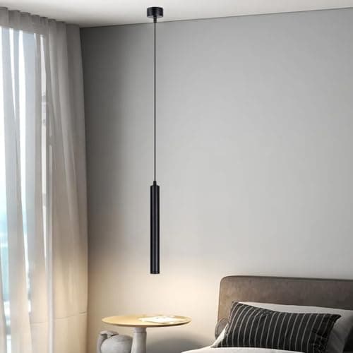 Image of HOTUT Modern COB LED Cylinder Pendant Light,COB Patch Cylindrical Long Tube Chandelier,Cylinder Ceiling Pendant Lighting,Black Cylinder Chandelier,Hanging Bedside Lights for Bedroom Kitchen Bar