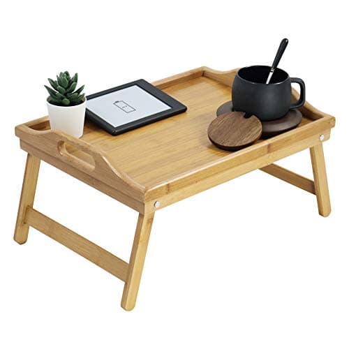 Image of KKTONER Bamboo Bed Tray Table with Folding Legs Foldable Serving Portable Laptop Tray Snack & Breakfast Tray Bed Table Drawing Table (40)