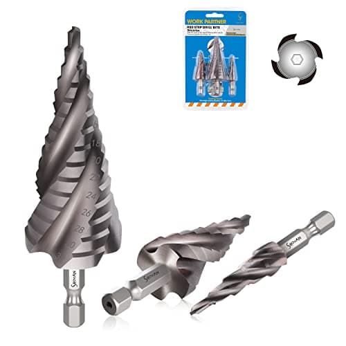 Image of 3PCS HSS Spiral Step Drill Bit Sets, SS SHOVAN 4-Flute Metal Drill Bits, 1/4" Hex Shank, Metric 4-32mm Cone Cutter, Hole Cutter for Sheet Metal, Plastic, Steel Plate
