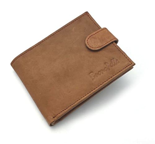 Image of Buono Pelle Wallets Mens Slim RFID Blocking Genuine Leather with Zip Coin Pocket, Banknote Compartments, Card Holders Pouch ID Window. Wallet for Men with Gift Box (Distressed Tan)