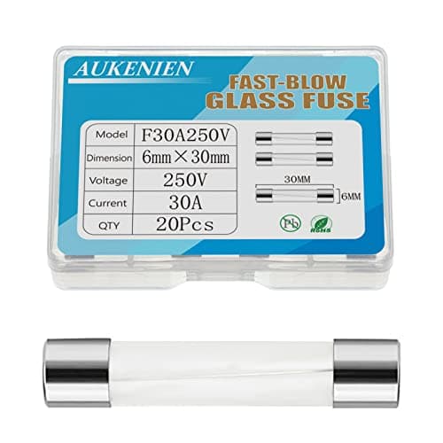 Image of AUKENIEN 6X30 MM 30A 250V Glass Fuses F30AL 30 Amp 250 Volt F30AL250V Fast Blow Cartridge Tube Fuse, Multiple Values of Glass Fuse Optional (Pack of 20)