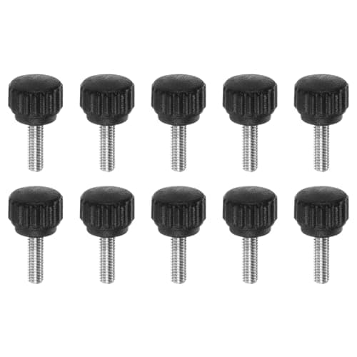 Image of sourcing map 10pcs Knurled Clamping Knobs Thumb Screws M4 x 12mm Metric Male Thread 13mm Matte Plastic Head 304 Stainless Steel Stud Hand Threaded Knob Thumbscrew Handle, Black