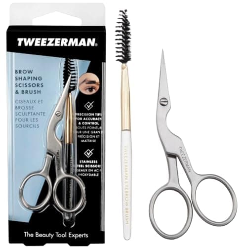 Image of Tweezerman Eyebrow Shaping Kit, Brow Scissors and Brush, Professional Stainless Steel Mini Scissors, (Pack of 2)