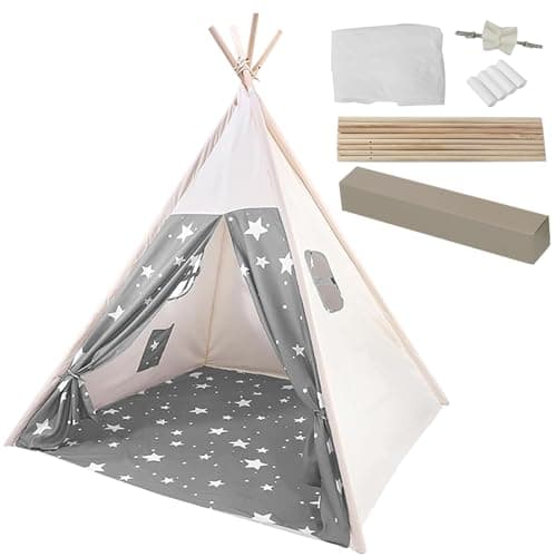 Image of Anttyscar Teepee Tent for Kids Indoor Tents With Inner Pocket,Unique Reinforcement Part - Foldable Play Tent Canvas Childrens Tents for Girls & Boys,Portable Indoor/Outdoor Tipi Play Tent