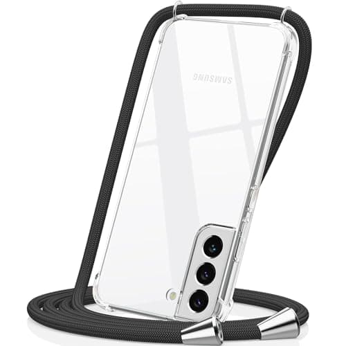Image of CAROKI Clear Crossbody Phone Case for Samsung Galaxy S21 FE with Adjustable Neck Strap, Slim Protective Cover & Durable Lanyard Holder for Samsung S21 FE (Black,6.4")