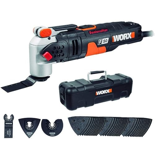 Image of WORX WX681 Sonicrafter F50 Multifunktionswerkzeug 450w – Multitools inkl. Adapter für Universalzubehör, 35mm Standard End Cut Sägeblatt & 80mm HSS Sägeblatt halbrund
