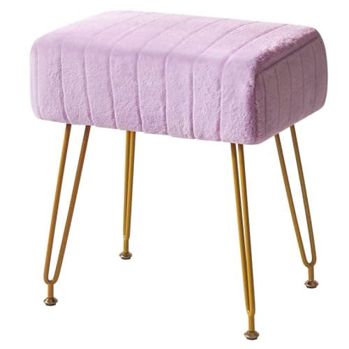 Image of IBUYKE Velvet Rectangular Footrest Ottoman, Makeup Vanity Stool Side Table, Velvet Dressing Table Seat, Pouf Couch Stool, Golden Steel Legs, Purple LG-51V