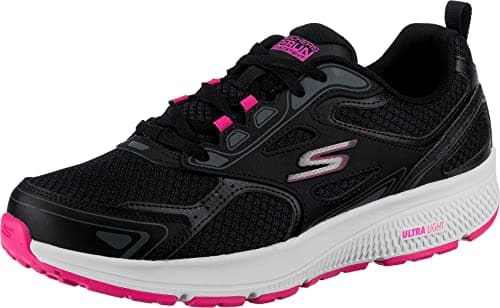 Image of Skechers GO RUN CONSISTENT, Women's Go Run Consistent Slip On Trainers, Black (Black Leather/Synthetic/Pink Trim/Textile Bkpk), 5 UK (38 EU)