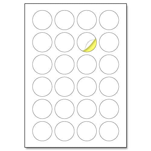 Image of 24 per Sheet, 25 Sheets, 40mm A4 Round White Sticker Paper Circle Labels, Laser/Inkjet Printing