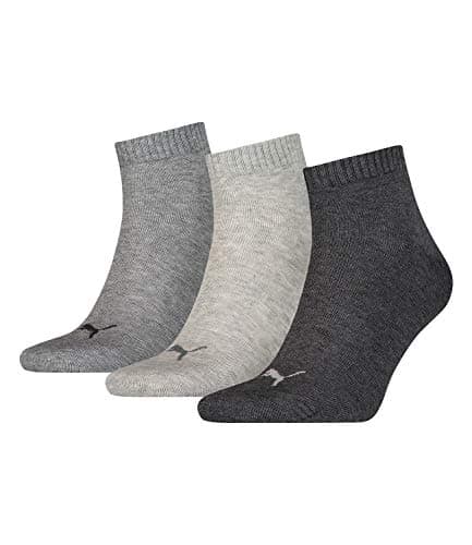 Image of Puma Unisex Quarter Plain Socks (3 Pair Pack), Grey (Anthrazit/L Mel Grey/M Mel Grey), 2.5-5 (Manufacturer Size: 35-38)