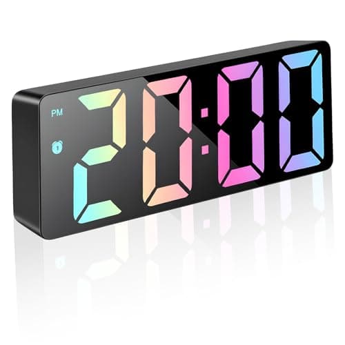 Image of Digital Alarm Clock Digital Clocks Bedside LED Colorful Display Mains Powered Electric Battery Alarm Clocks Bedside Alarm Clocks with Snooze Temperature Date Brightness Adjustable for Bedrooms Office