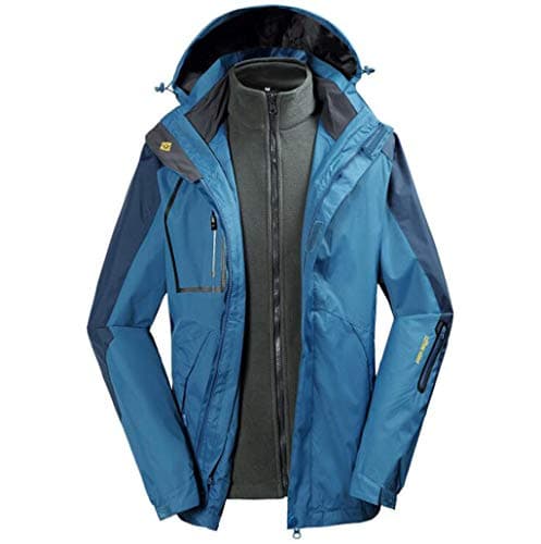 Image of 3 in 1 men's jacket - light all season jacket, waterproof raincoat, breathable - suitable for cold weather men's jacket waterproof coefficient 3000mm (Color : Blue1, Size : XXXL)