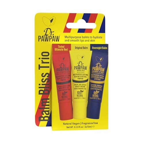 Image of Dr.PAWPAW Balm Bliss Trio 3 x 10ml, Multi Purpose Natural Pawpaw Balms Gift Set, Vegan Hydrating Care for Lips Skin Hair Cuticles and Nails, Fragrance Free