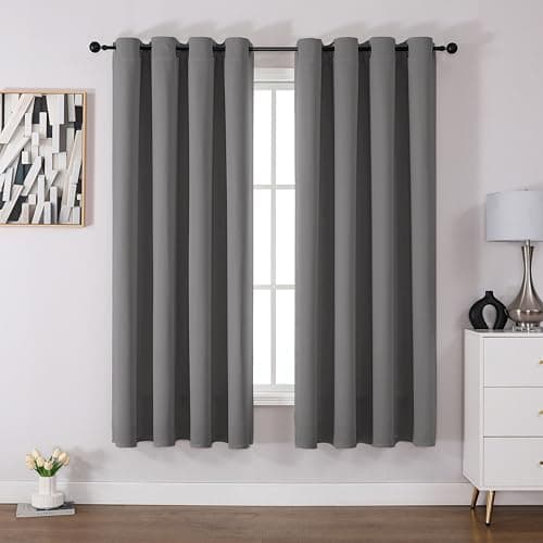 Image of CUCRAF Blackout Curtains for Bedroom Light Grey Curtains 72 Inch Drop 2 Panels,Thermal Curtains for Living Room, Eyelet Black Out Curtains as Soundproof Room Dividers W46 x L72