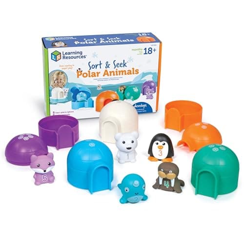 Image of Learning Resources Sort & Seek Polar Animals, Toddler Activities, Educational Toys, Educational Toy Set Colour, Teaching Toys, 15 Pieces, Age 18 Months+, Multicolor (LER6811)