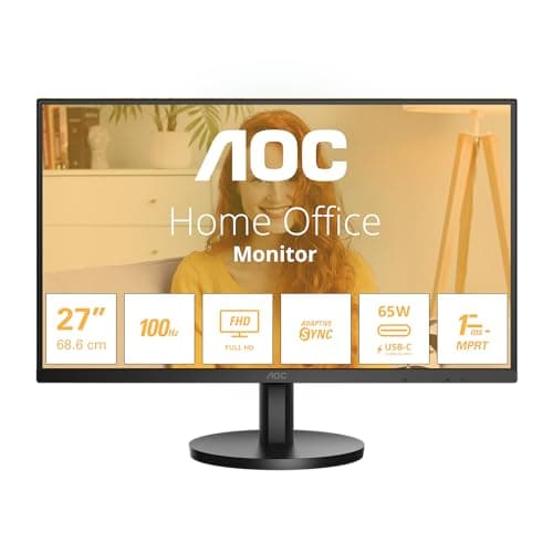 Image of AOC 27B3CA2 - 27 Inch FHD Monitor, 100Hz, IPS, Speakers, USB-C Connectivity, FlickerFree, Adaptive Sync, LowBlue (1920 x 1080, 250 cd/m2, HDMI 1.4 / USB-C 65W Power delivery)