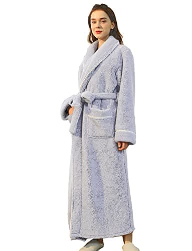 Image of LOCIIXAT Women's Long Fluffy Dressing Gowns Winter Cosy Robes Soft Warm Housecoat, Light Grey 4-8 UK