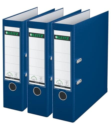 Image of Leitz Lever Arch File, Blue, A4, 80 mm spine, Pack 3, Plastic, 310335135