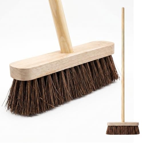 Image of EDS 10” Outdoor Garden Broom with Wooden Handle Natural Stiff Bassine Bristles Easy Assemble Outdoor Yard Brush Hard Bristle Sweeping Broom for Patio Driveway Decking & Garage Cleaning (PACK OF 1)