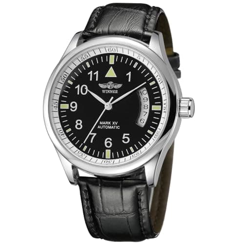 Image of VIGOROSO Men's Sport Day Date Black Leather Automatic Self Winding Watch