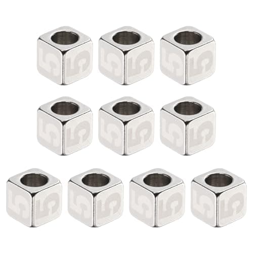 Image of sourcing map 10Pcs Stainless Steels Number Beads Number 5 Cube Silver Metallic Large Square Metal Dice Beads for Jewelry Bracelets Necklaces Earrings