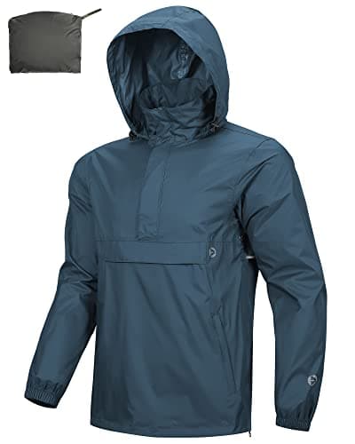 Image of Outdoor Ventures Rain Jacket for Men Waterproof Pullover Lightweight Hooded Windbreaker Outdoor Raincoat Packaway Breathable Windproof Shell Jacket for Travelling, Camping, Running, Hiking Royalblue S