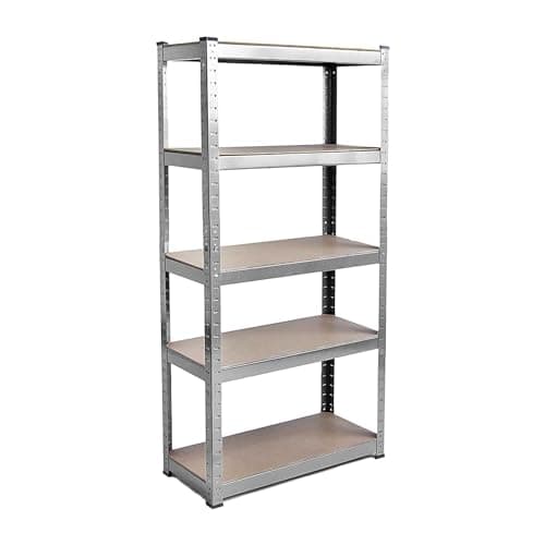 Image of 5 Tier Metal Shelving Unit - For Shed, Garage, Kitchen Storage | Heavy Duty Utility Room Rack Racking Shelf Shelves Units - Warehouse, Workshop & Industrial - 70cm x 30cm x 150cm, 175kg Per Shelf Wall