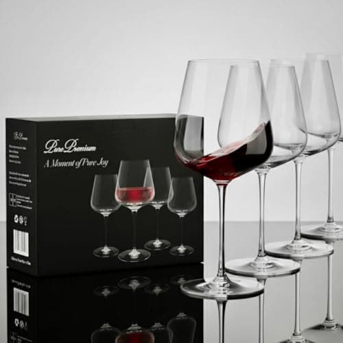 Image of Red Wine Glasses Set of 4 - Ultra Light & Thin Hand-Blown Crystal Glasses 685ml - Long Stem Tulip Design for Cabernet Merlot Bordeaux - Inspired by Italian Design - Luxury Glassware for Aroma