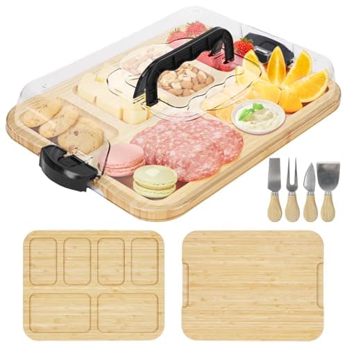 Image of Reversible Charcuterie Board with Lid, 2 in 1 Portable Cheese Board with Carry Handle for Travel Picnics Entertaining Grazing Board Serving Platter for Meat Snack Appetisers
