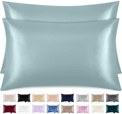 Image of Lazzaro Satin Silk Pillowcases for Hair and Skin - Hypoallergenic Silk Pillow Cases 2 Pack with Envelope Closure - Ultrasoft Standard Size Bluish Grey Silk Pillowcases (50 x 75 cm)