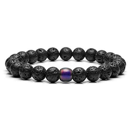 Image of JOVIVI Lava Anxiety Bracelet Natural Black Volcanic Stone Color Changing Thermo Sensitive Mood Bead Aromatherapy Essentail Oil Diffuser Bracelet Jewellery for Men Women