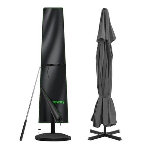Image of BEEWAY Parasol Cover Waterproof, Outdoor Garden Umbrella Cover with Zipper and Rod Fit for 2m to 3m Patio Parasols - 210 Oxford Fabric, Anti-UV , Windproof - 190 x 30/50cm