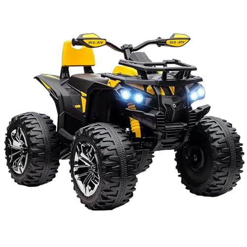 Image of HOMCOM 12V Quad Bike, Battery Powered Ride on ATV with LED Lights, Music, Backrest, Forward, Backward, Electric Vehicle Toy Car for Kids, Yellow