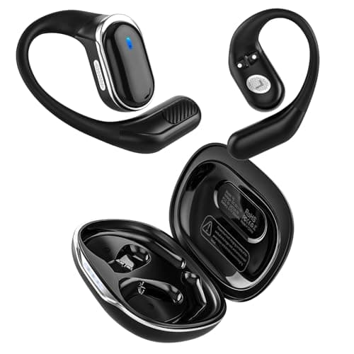 Image of TRAUSI Open Ear Headphones, Wireless Bluetooth Earbuds, 50H Playtime Stereo Ear Buds with ENC Noise Cancelling, IPX7 Waterproof Over Ear Earphones with Earhook for Sports/Running/Gym/Workouts Black