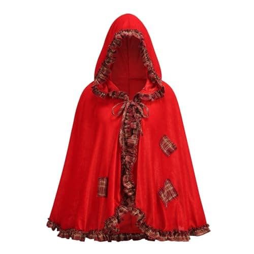 Image of yolsun Little Red Riding Hood Cloak Costume, Adult Velvet Red Cape with Hood Halloween Christmas (Red/Patch, 60cm/23.6inches)