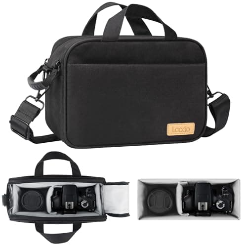 Image of Lacdo Compact Camera Bag Case for SLR/DSLR and Mirrorless Cameras, Fits Canon, Nikon, Sony, Panasonic, Olympus Cameras and Lenses, Camera Shoulder Bag Crossbody Sling Bag for Photographer, Black