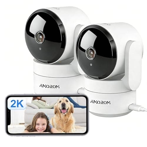 Image of AMOROM 2K Indoor Security Wifi Camera with AI Custom Alerts, Pet Dog Cameras with App, Motion Detection, Pan/Tilt, Night Vision, Privacy Mode, Works with Alexa, 2.4GHz Wifi, 2 Pack