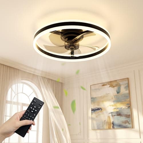Image of NIORSUN Ceiling Fans with Lights and Remote, 6 Speeds, 3 Color Temperatures, Dimmable Quiet Ceiling Fan Light, Smart Modern LED Fan Lights Ceiling for Bedroom Living Room Dining Room (50cm, Black)