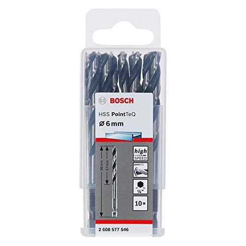 Image of Bosch Professional 10pc PointTeQ Hex Drill Bit (for Metal, Ø: 6.0 mm, Total Length: 98 mm, ¼’’ Hex Shank, Accessory for Impact Drivers and Drill Drivers)