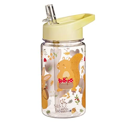 Image of Sass & Belle Garden Friends Kids Water Bottle – 400ml BPA-Free Reusable Bottle with Foldable Straw Lid, Leakproof & Dishwasher Safe, Cute Bunny & Squirrel Design for Children