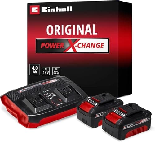 Image of Einhell 18V 4.0Ah Lithium-Ion Twin Battery and Charger Set, Power X-Change Starter Kit 2x 4.0Ah Batteries and Twincharger Set, Universally Compatible With Einhell PXC Tools and Garden Machines