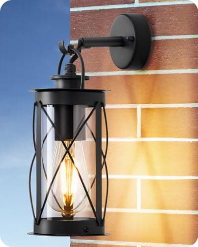 Image of EDISHINE Vintage Wall Light, Outdoor Lantern Wall Lights, Outdoor Wall Lights, Kerosene Lamp Styling IP44 Waterproof & E27 Socket, Durable Aluminum for Entryway, Garage, Hallway, Black