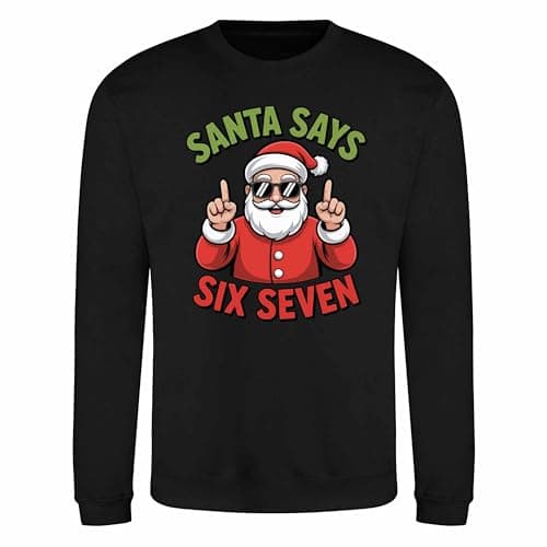Image of FULLY MERCHED Santa Says Six Seven Sweatshirt – Funny Christmas Jumper Dance Top for Adults and Kids Black 11-13 Years 67 Christmas Jumper Special 01