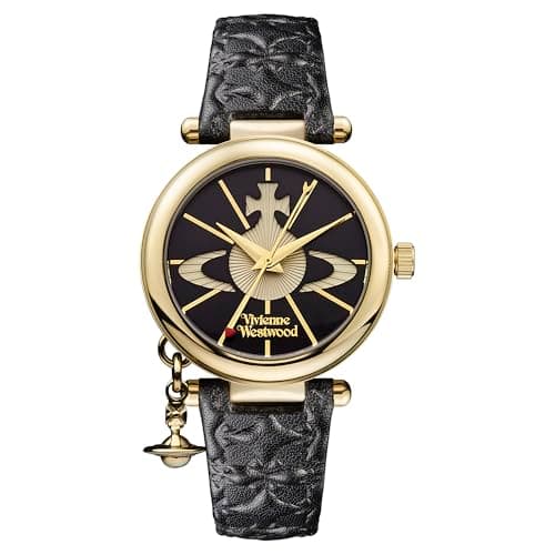 Image of Vivienne Westwood Ladies Orb II Black Leather Strap Watch