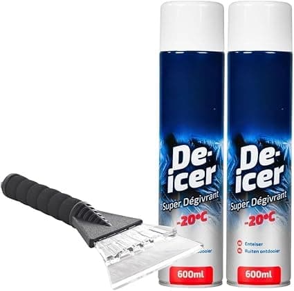 Image of Double Pack De-Icer Spray 600ml with Ice Scraper – Rapid Frost & Ice Remover for Car Windows, Windshield & Mirrors – Winter Driving Essential