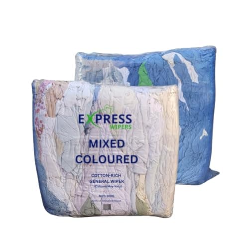 Image of Express Wipers - 20kg Double Pack (2 x 10kg) Bales of General Mixed Coloured Cotton-Rich Cleaning Rag Wipers