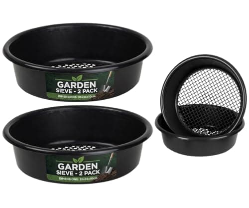 Image of Homey Mart Garden Sieve 35cm – 2 Pack Black Soil Sifter | Large Plastic Round Garden Riddle | Mesh Soil Sieve for Compost, Stones & Debris | Durable Gardening Tool (35 x 35 x 10 cm)
