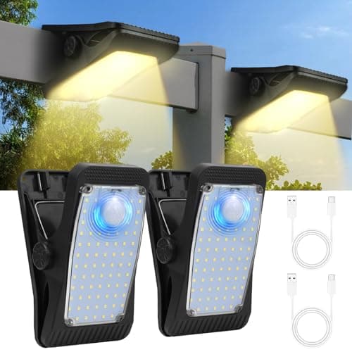 Image of HOTUT 2 PCS Solar Lights Outdoor Motion Sensor, Clip on Solar Lights Outdoor, Led Security Lights IP65 Waterproof, USB Rechargeable Clip Solar Lamp, Super Bright Pir Flood Lights for Wall Garden Fence