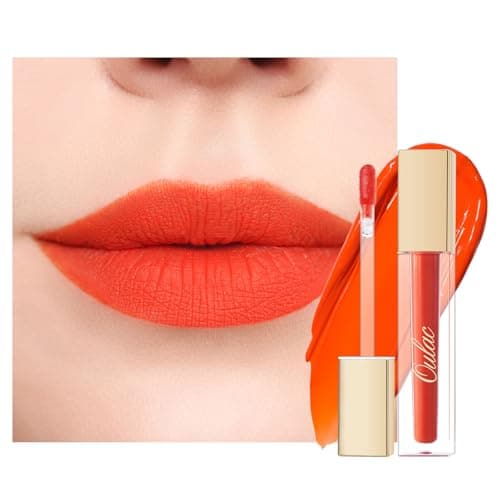 Image of Oulac Matte Liquid Orange Lipstick for Women - High Impact Colour Lip Stain Waterproof & Long Lasting Lip Tint with Vitamin E & Rose Oil, Vegan, Coral Red M07