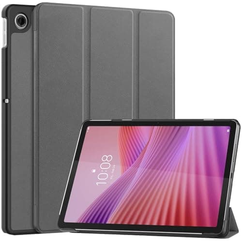 Image of SATURCASE Case for Lenovo Tab 10.1 2025 / Lenovo Tab K10 Gen 2 10.1 inch, PU Leather Flip Foldable Folio Stand Slim Light Auto Wake Up/Sleep Protective Tablet Cover (Gray)